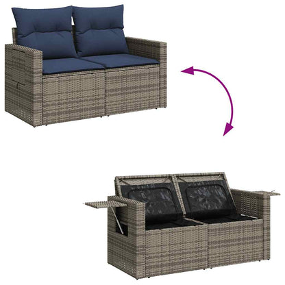 10-tlg. Garten-Sofagarnitur mit Kissen Grau Poly Rattan