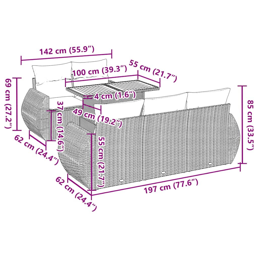 vidaXL 6-tlg. Garten-Sofagarnitur mit Kissen Schwarz Poly Rattan
