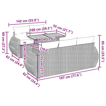 vidaXL 6-tlg. Garten-Sofagarnitur mit Kissen Schwarz Poly Rattan