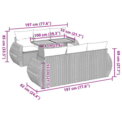 vidaXL 7-tlg. Garten-Sofagarnitur mit Kissen Schwarz Poly Rattan