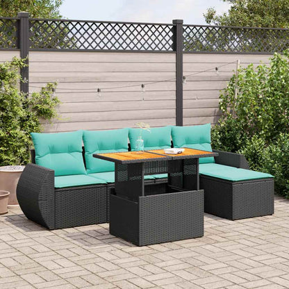 6-tlg. Garten-Sofagarnitur mit Kissen Schwarz Poly Rattan