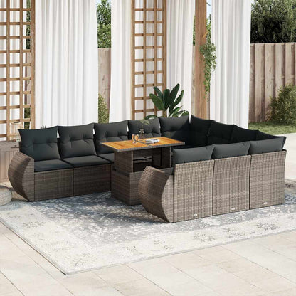 11-tlg. Garten-Sofagarnitur mit Kissen Grau Poly Rattan