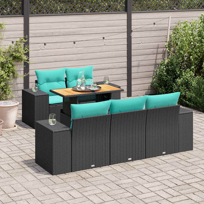 vidaXL Salon de jardin 6 pcs avec coussins Noir Résine tressée