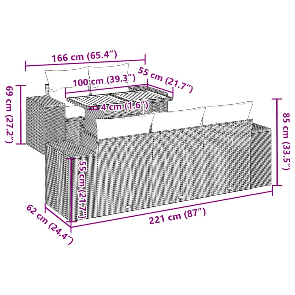 vidaXL Ensemble de canapés de jardin 6 pcs avec coussins gris résine tressée