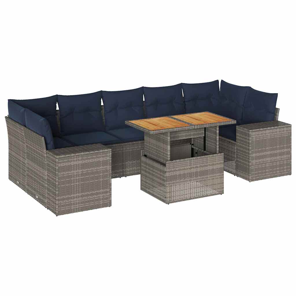 vidaXL Ensemble de canapés de jardin 8 pièces avec coussins en résine tressée grise