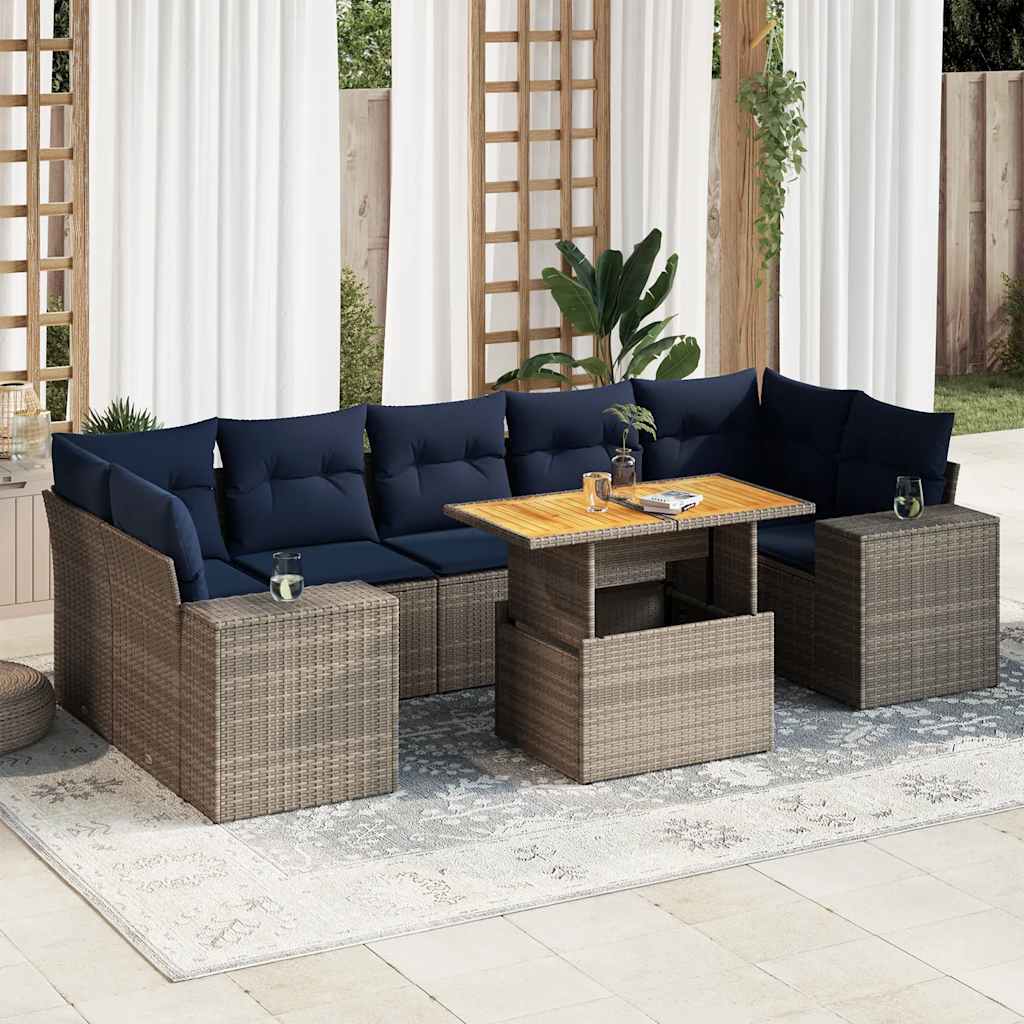 vidaXL Ensemble de canapés de jardin 8 pièces avec coussins en résine tressée grise