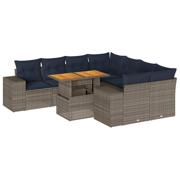 vidaXL Salon de jardin 9 pcs avec coussins Résine tressée Gris
