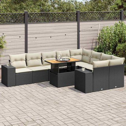 10-tlg. Garten-Sofagarnitur mit Kissen Schwarz Poly Rattan