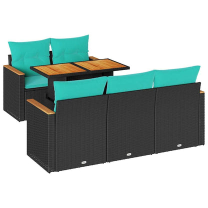 vidaXL 6-tlg. Garten-Sofagarnitur mit Kissen Schwarz Poly Rattan