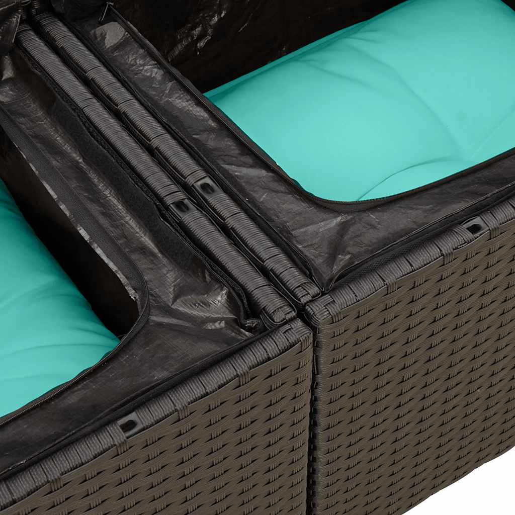 vidaXL 7-tlg. Garten-Sofagarnitur mit Kissen Schwarz Poly Rattan