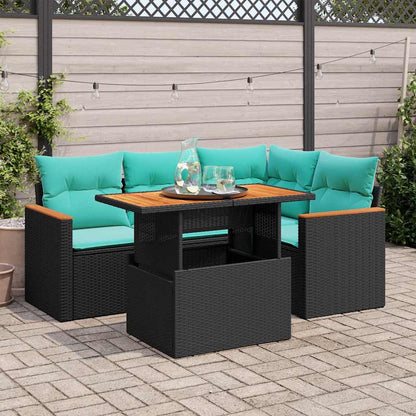 vidaXL 5-tlg. Garten-Sofagarnitur mit Kissen Schwarz Poly Rattan