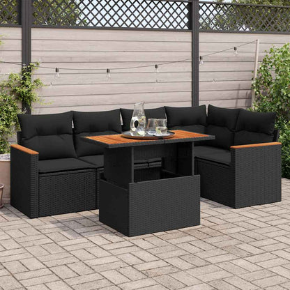 6-tlg. Garten-Sofagarnitur mit Kissen Schwarz Poly Rattan