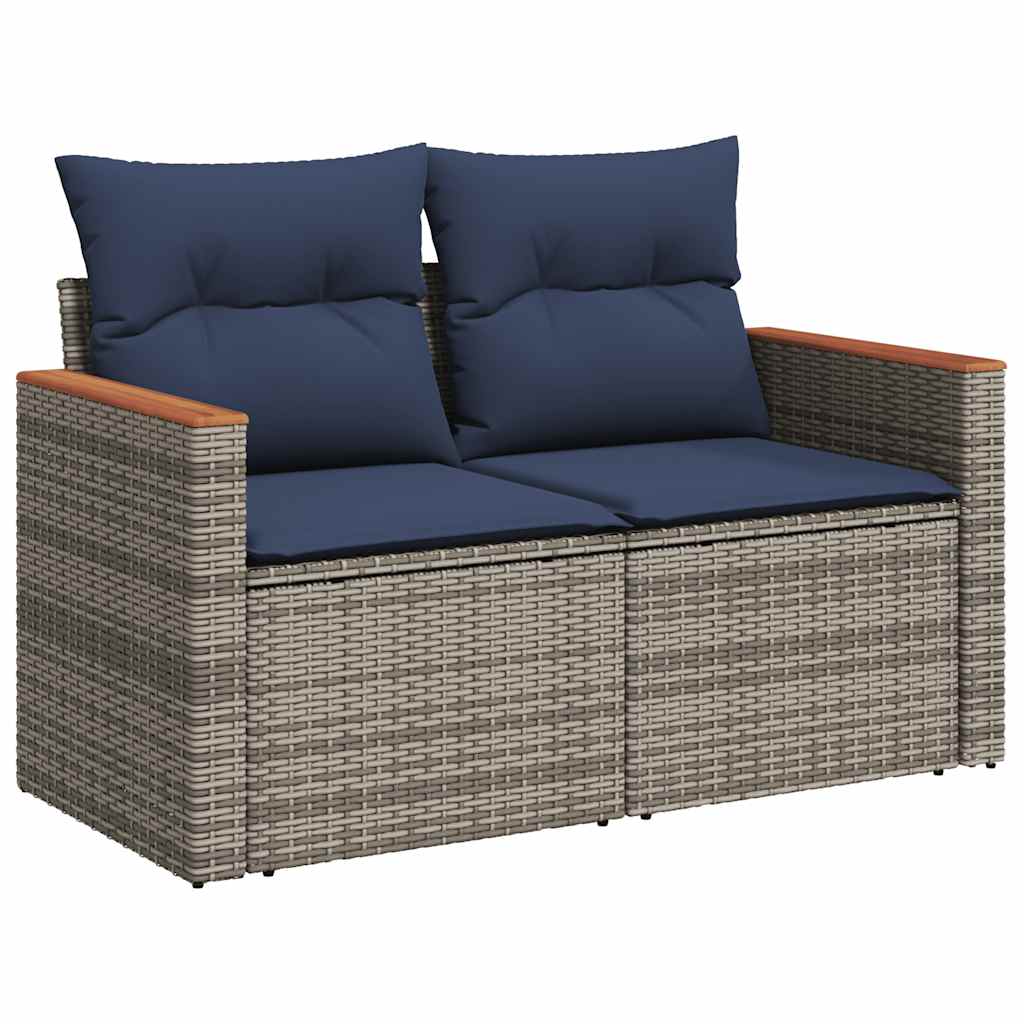 9-tlg. Garten-Sofagarnitur mit Kissen Grau Poly Rattan