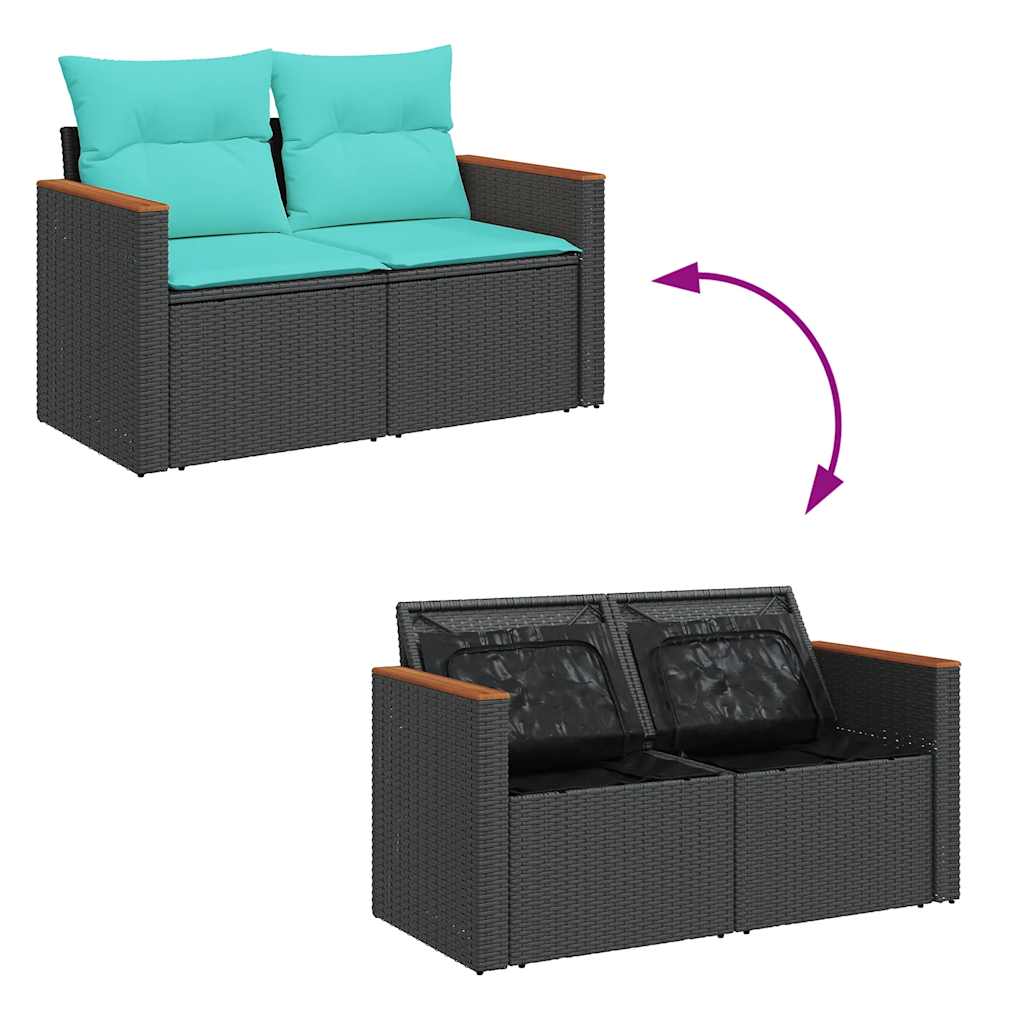 7-tlg. Garten-Sofagarnitur mit Kissen Schwarz Poly Rattan