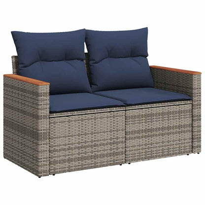 8-tlg. Garten-Sofagarnitur mit Kissen Grau Poly Rattan
