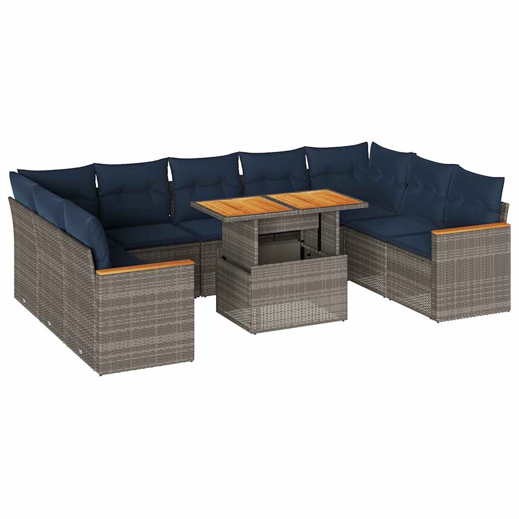 vidaXL Salon de jardin 10 pcs avec coussins résine tressée gris