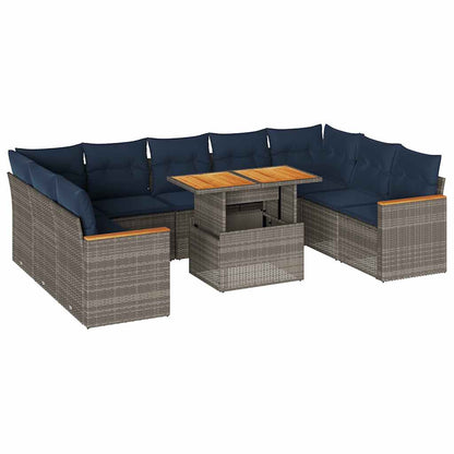vidaXL Salon de jardin 10 pcs avec coussins résine tressée gris