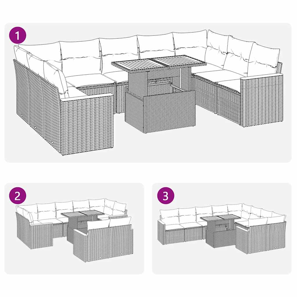 vidaXL Salon de jardin 10 pcs avec coussins résine tressée gris