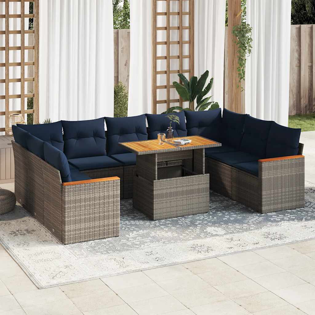 vidaXL Salon de jardin 10 pcs avec coussins résine tressée gris