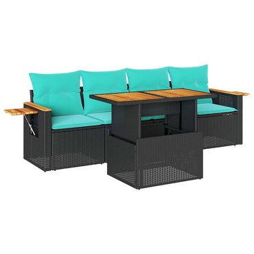 vidaXL 5-tlg. Garten-Sofagarnitur mit Kissen Schwarz Poly Rattan