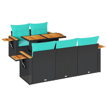 vidaXL 6-tlg. Garten-Sofagarnitur mit Kissen Schwarz Poly Rattan
