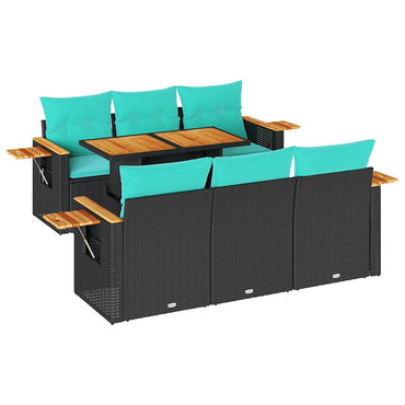 vidaXL 7-tlg. Garten-Sofagarnitur mit Kissen Schwarz Poly Rattan