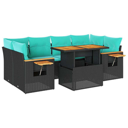 vidaXL 7-tlg. Garten-Sofagarnitur mit Kissen Schwarz Poly Rattan