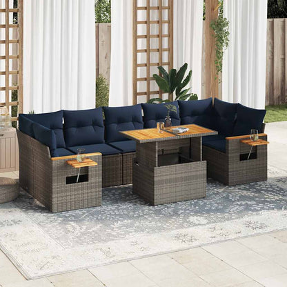 8-tlg. Garten-Sofagarnitur mit Kissen Grau Poly Rattan