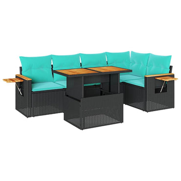 vidaXL 6-tlg. Garten-Sofagarnitur mit Kissen Schwarz Poly Rattan