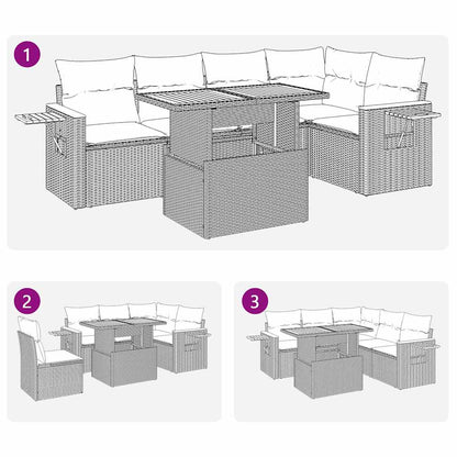 vidaXL 6-tlg. Garten-Sofagarnitur mit Kissen Schwarz Poly Rattan