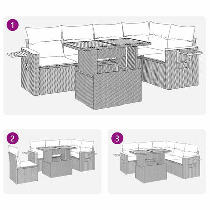 6-tlg. Garten-Sofagarnitur mit Kissen Beige Poly Rattan Akazie