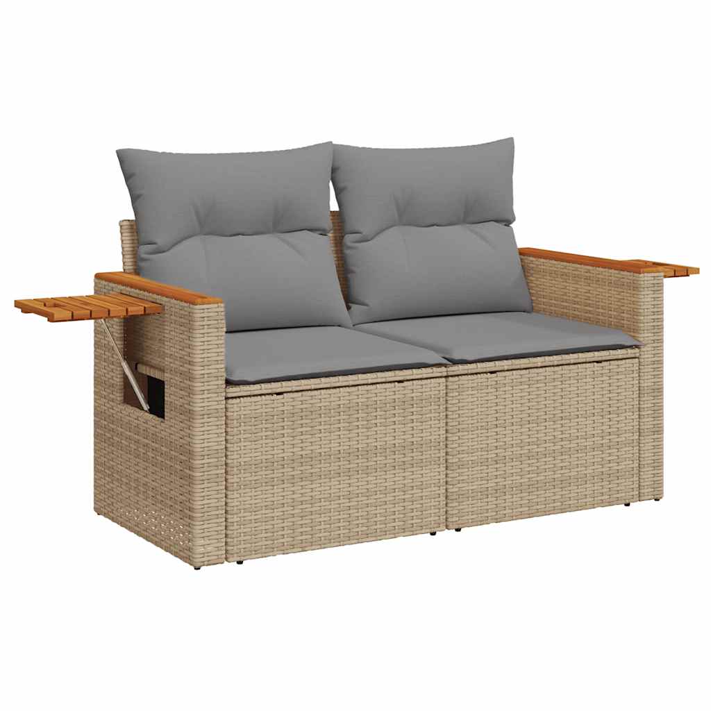 11-tlg. Garten-Sofagarnitur mit Kissen Beige Poly Rattan Akazie