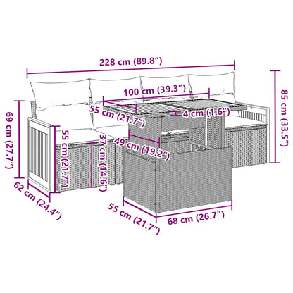 vidaXL 5tlg. Garten-Sofagarnitur mit Kissen Schwarz Poly Rattan Akazie