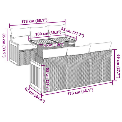 vidaXL 7-tlg. Garten-Sofagarnitur mit Kissen Schwarz Poly Rattan
