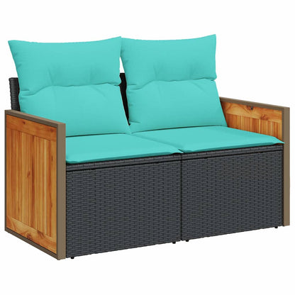 vidaXL 7-tlg. Garten-Sofagarnitur mit Kissen Schwarz Poly Rattan