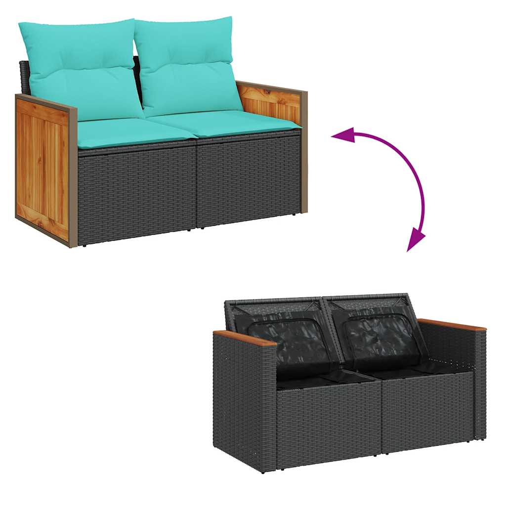 7-tlg. Garten-Sofagarnitur mit Kissen Schwarz Poly Rattan