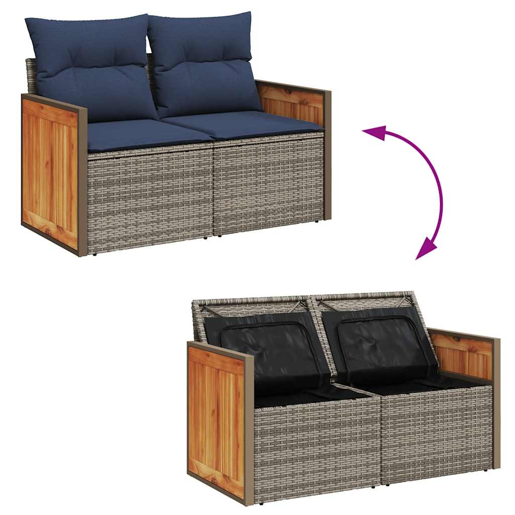 vidaXL 9-tlg. Garten-Sofagarnitur mit Kissen Grau Poly Rattan Akazie