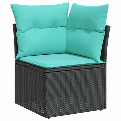 5tlg. Garten-Sofagarnitur mit Kissen Schwarz Poly Rattan Akazie