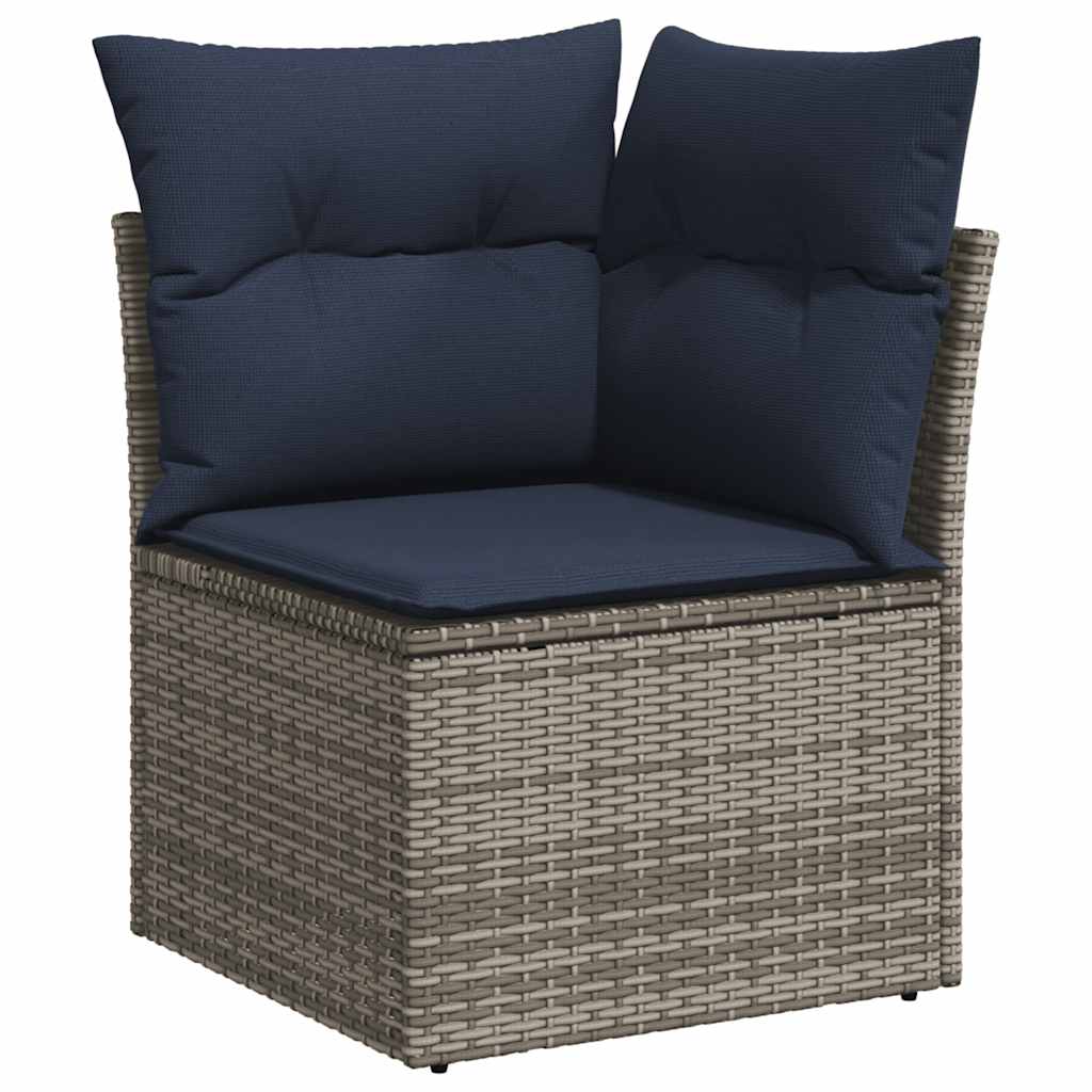 5-tlg. Garten-Sofagarnitur mit Kissen Grau Poly Rattan Akazie
