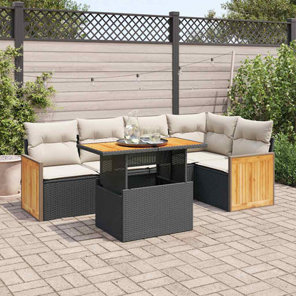 6-tlg. Garten-Sofagarnitur mit Kissen Schwarz Poly Rattan