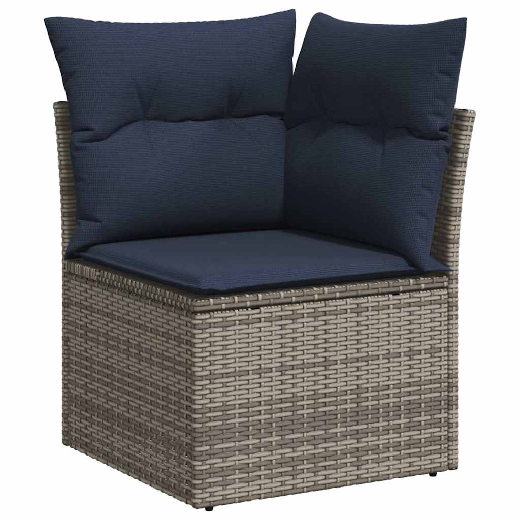 6-tlg. Garten-Sofagarnitur mit Kissen Grau Poly Rattan Akazie