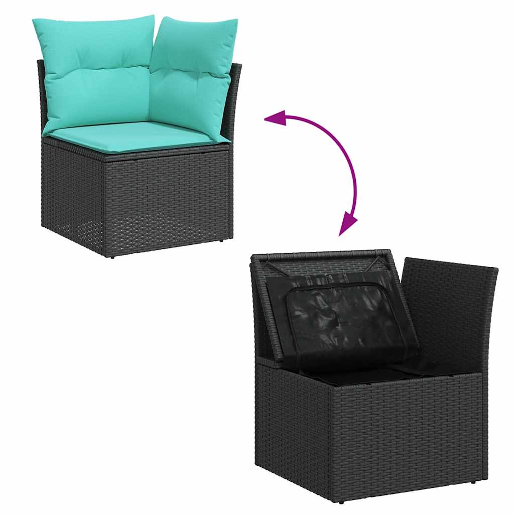 vidaXL 6-tlg. Garten-Sofagarnitur mit Kissen Schwarz Poly Rattan