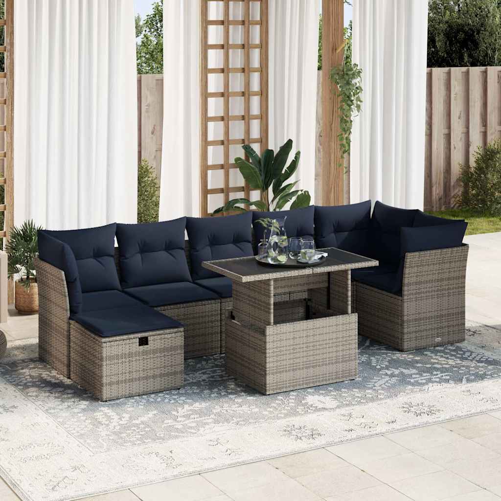 vidaXL Salon de jardin 8 pcs avec coussins gris résine tressée acacia