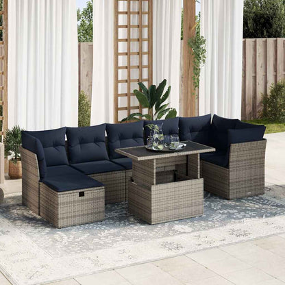 vidaXL Salon de jardin 8 pcs avec coussins gris résine tressée acacia