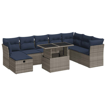 vidaXL Salon de jardin 9 pcs avec coussins Gris Résine tressée Acacia