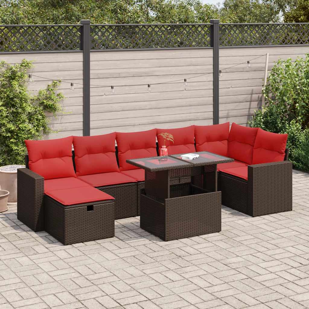 8-tlg. Garten-Sofagarnitur mit Kissen Braun Poly Rattan