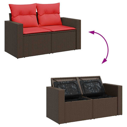 9-tlg. Garten-Sofagarnitur mit Kissen Braun Poly Rattan
