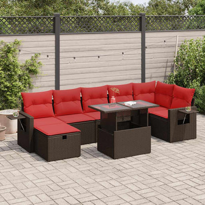 vidaXL 8-tlg. Garten-Sofagarnitur mit Kissen Braun Poly Rattan