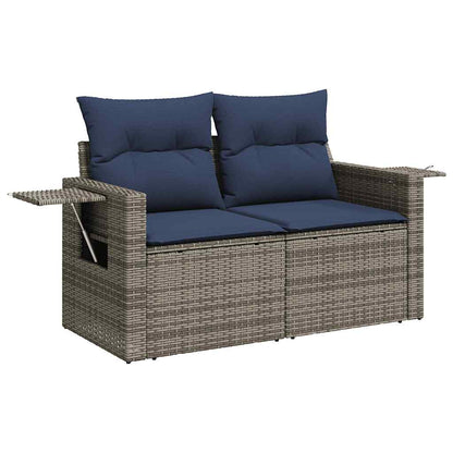 vidaXL 9-tlg. Garten-Sofagarnitur mit Kissen Grau Poly Rattan Akazie