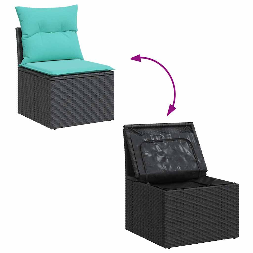 vidaXL 7-tlg. Garten-Sofagarnitur mit Kissen Grau Poly Rattan Akazie